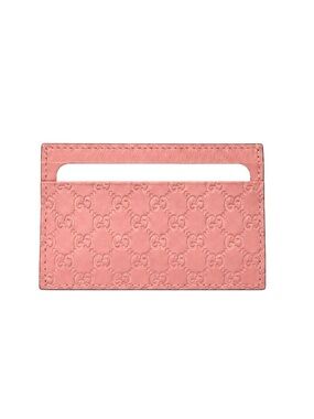 GUCCI GG Embossed Pink Shimmer Leather Card Holder Wallet NEW